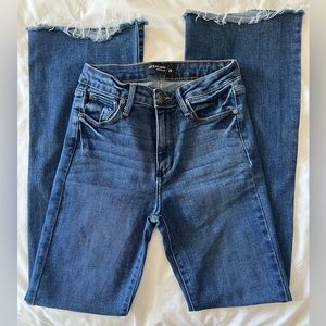 Just Black Denim (JBD) High Rise Flare Jean with Distress at Bottom